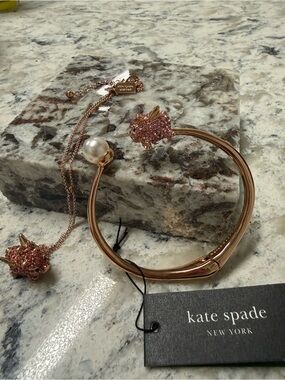 kate spade Rose Gold Pink Crystal Pig Necklace & Bracelet Set
